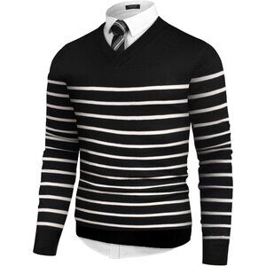 Mens V Neck Dress Sweater Knit Long Sleeve Slim Fit Sweaters Fashion Pullover Sw